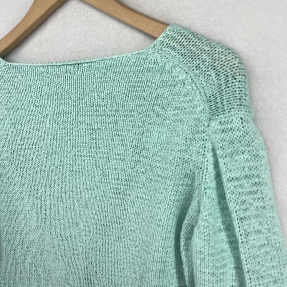 EILEEN FISHER Sweater M Cotton Tape Yarn Cardigan On Button Green HK VTG - Picture 7 of 16